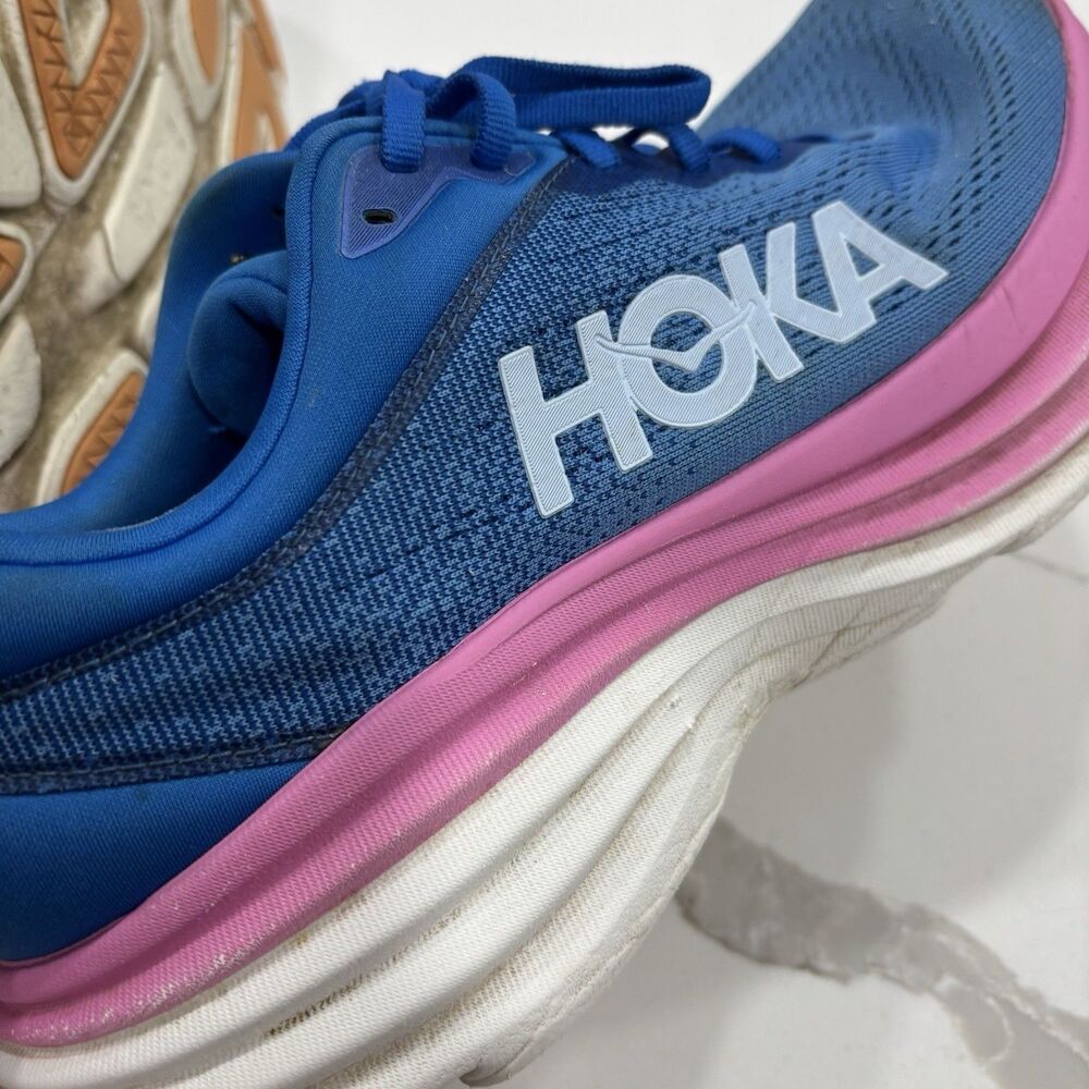 Hoka Bondi 8 Shoes Womens Size 10 Blue Pink Running Athletic Cushioned Sneakers - Picture 8 of 9